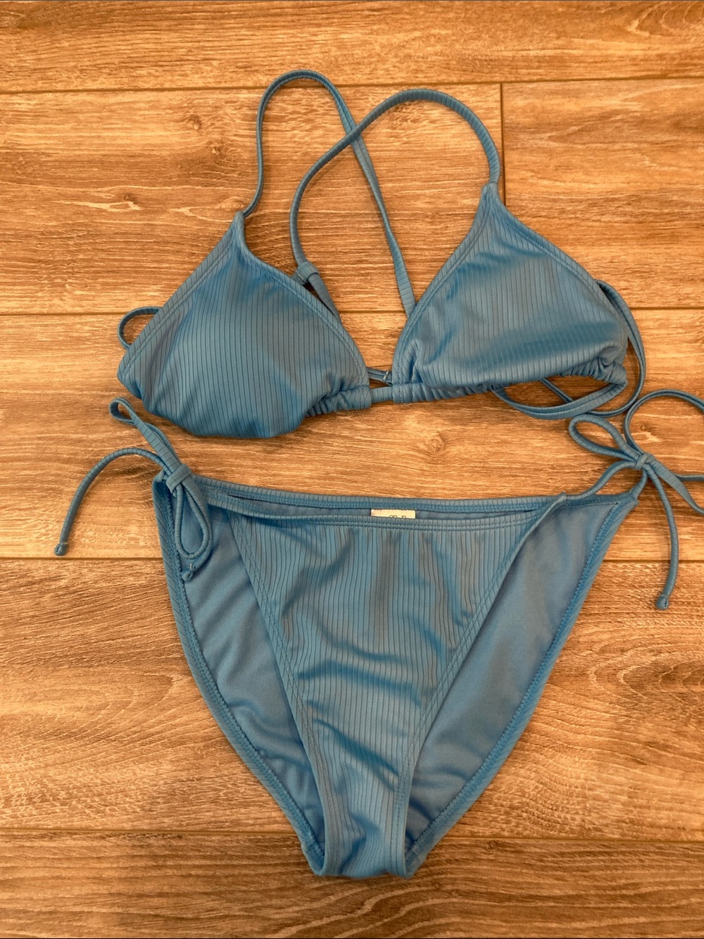 wild fable Blue Ribbed Triangle Bikini Set